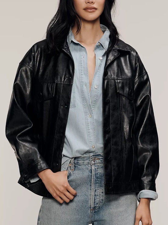 Pilcro Jackets & Blazers - Anthropologie Pilcro Weston Black Faux Leather Boyfriend Jacket Women’s Size XXS